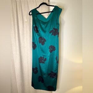 Ann Taylor Teal and Black Floral Midi Dress